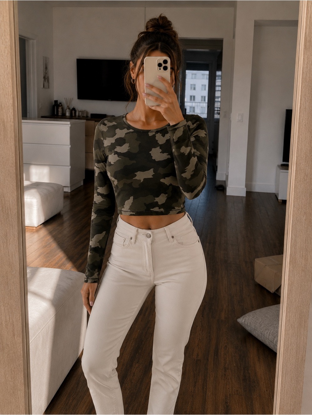 LULULEMON Camo Long Sleeve Crop Top - Olive Green